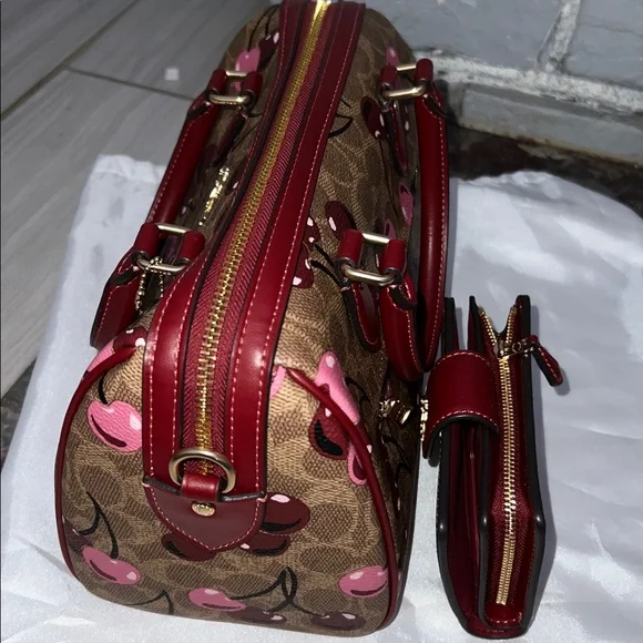 Coach Cherry Print Brown and Pink Satchel Set - Picture 4 of 5
